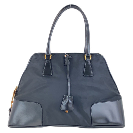 PRADA Shoulder Bag Nylon, Leather Black GoldMetal Shoulder Bag Tote Bag Test Triangle With logo Women Used Authentic