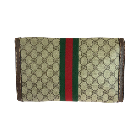 GUCCI Clutch bag GG Supreme Canvas Beige Brown Gold Metal Clutch bag business bag Gucci Perfume Sherry Line Women Used Authentic