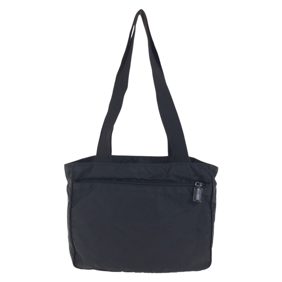 PRADA Tote Bag Nylon Black SilverMetal Tote Bag Shoulder Bag Test Triangle With logo Women Used Authentic