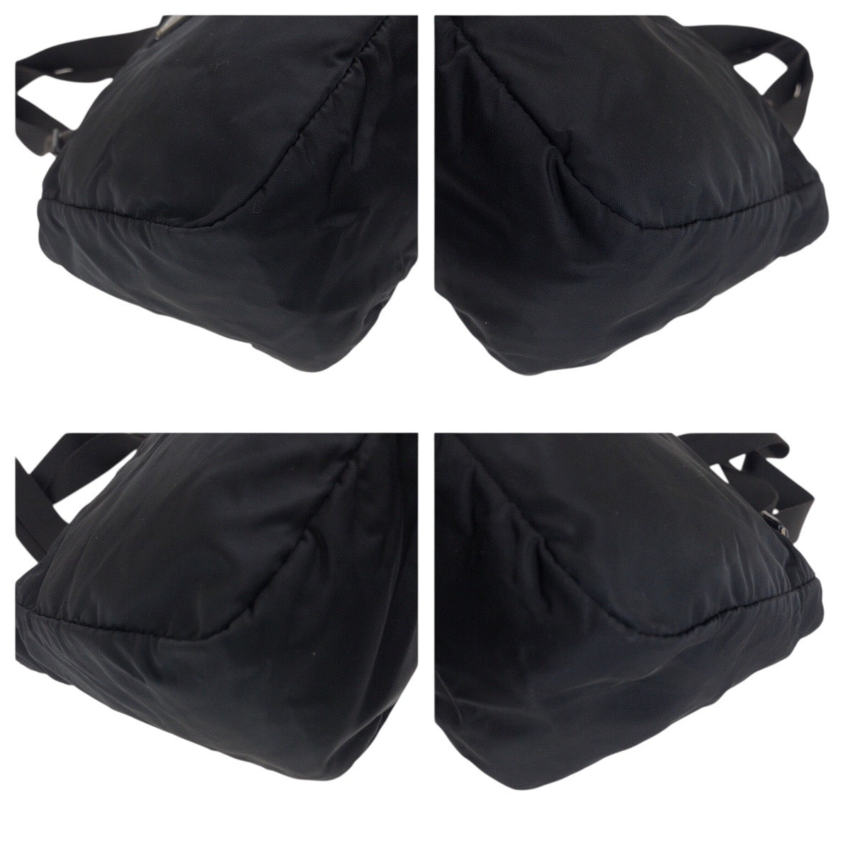 PRADA Tote Bag Nylon Black SilverMetal Tote Bag Shoulder Bag Test Triangle With logo Women Used Authentic