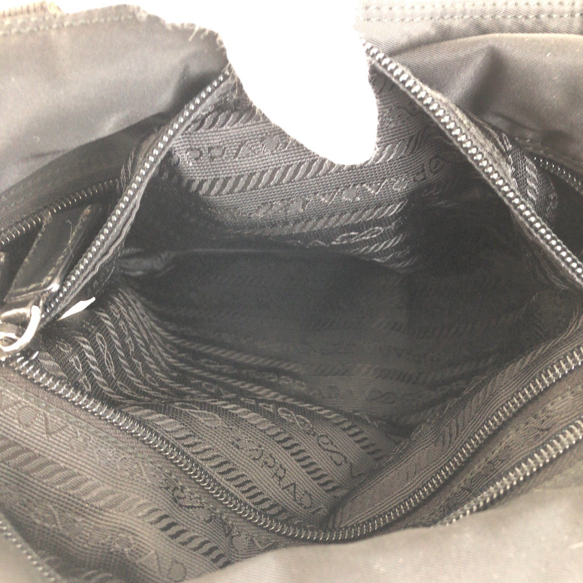 PRADA Tote Bag Nylon Black SilverMetal Tote Bag Shoulder Bag Test Triangle With logo Women Used Authentic