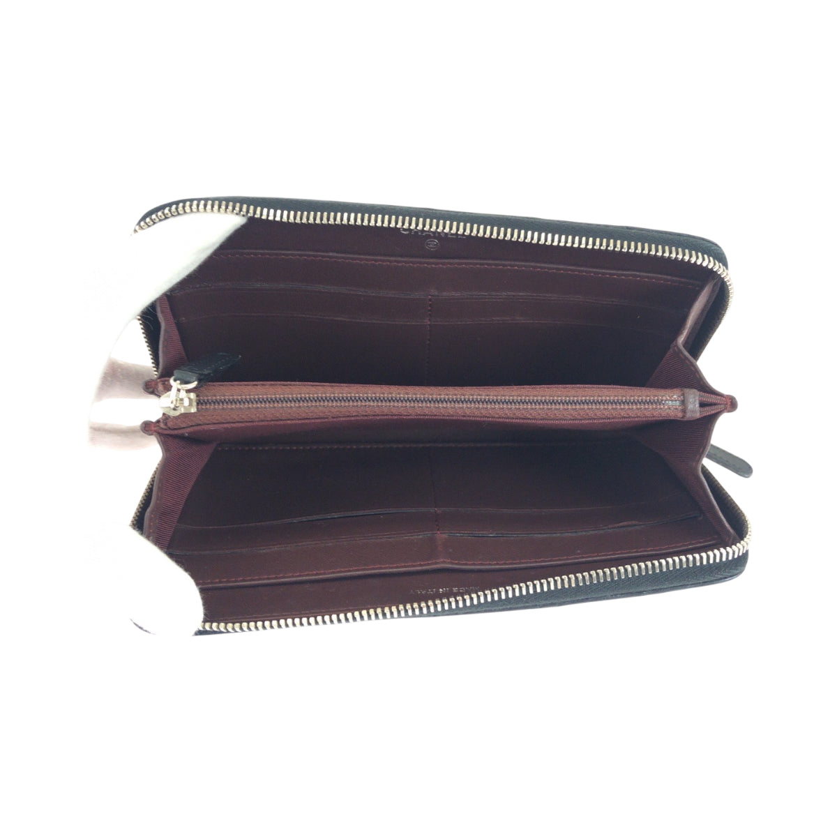 CHANEL Long Wallet Purse lambskin Black Silver Metal Long Wallet Purse Zip Around Matrasse COCO Mark Women Used Authentic