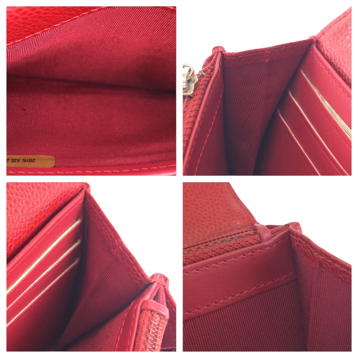 CHANEL Long Wallet Purse Caviar skin Red Silver Metal Long Wallet Purse Matrasse COCO Mark Women Used Authentic