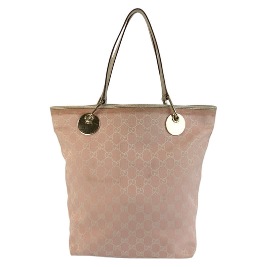 GUCCI Tote Bag 120836 GG canvas, leather Pink White Gold Metal Tote Bag Shoulder Bag Women Used Authentic
