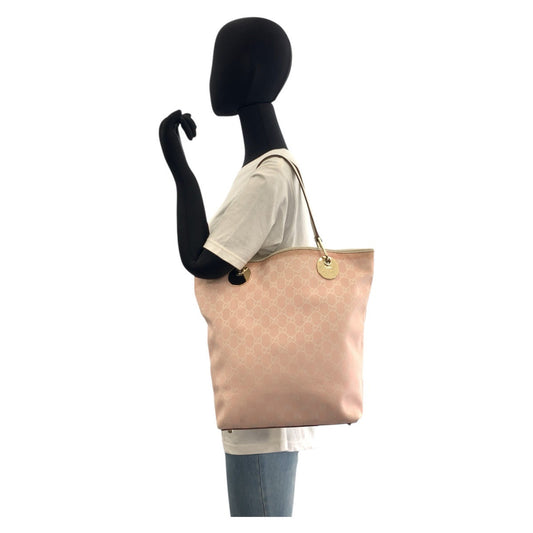 GUCCI Tote Bag 120836 GG canvas, leather Pink White Gold Metal Tote Bag Shoulder Bag Women Used Authentic