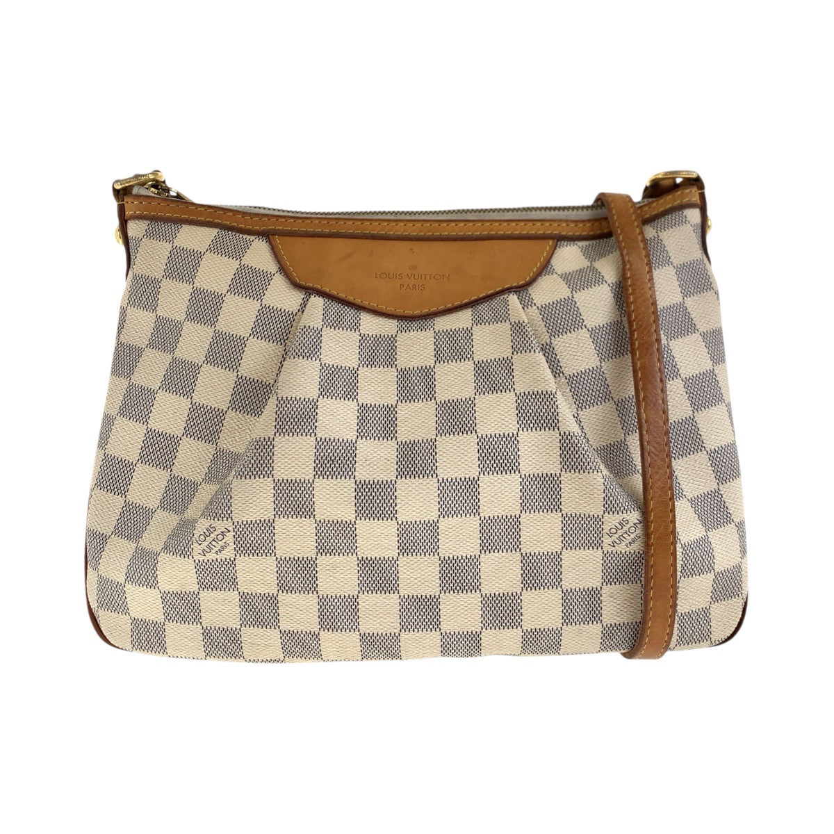 LOUIS VUITTON Shoulder Bag N41113 PVC, Leather White Gray Gold Metal Shoulder Bag pochette Damier Azur SiracusaPM Women Used Authentic