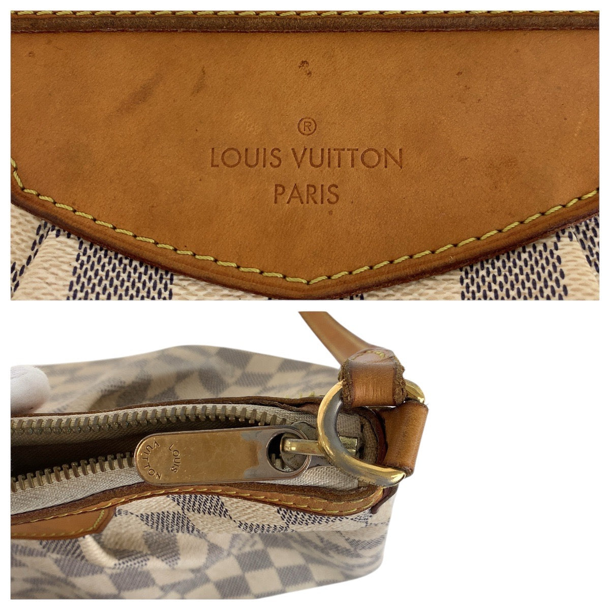 LOUIS VUITTON Shoulder Bag N41113 PVC, Leather White Gray Gold Metal Shoulder Bag pochette Damier Azur SiracusaPM Women Used Authentic