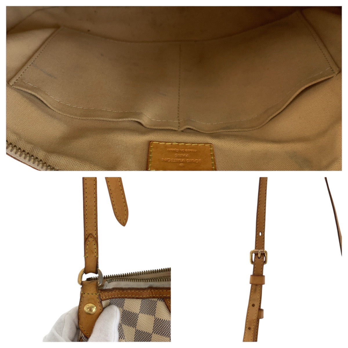 LOUIS VUITTON Shoulder Bag N41113 PVC, Leather White Gray Gold Metal Shoulder Bag pochette Damier Azur SiracusaPM Women Used Authentic