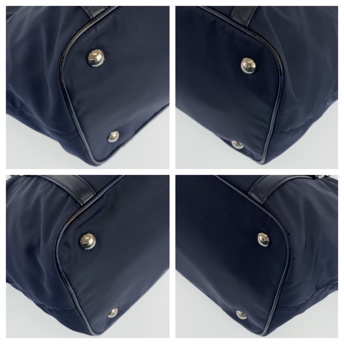 PRADA Tote Bag Nylon, Leather Navy Handbag Tote Bag Test Women Used Authentic