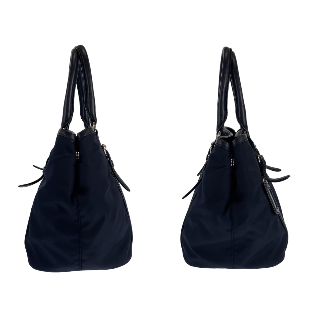 PRADA Tote Bag Nylon, Leather Navy Handbag Tote Bag Test Women Used Authentic