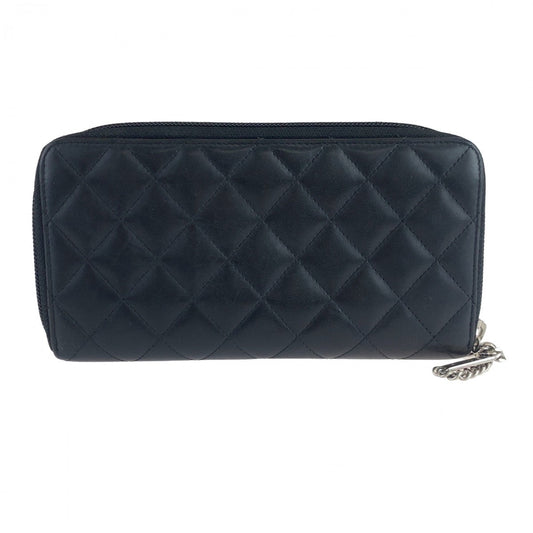 CHANEL Long Wallet Purse lambskin Black SilverMetal Cambon line COCO Mark
