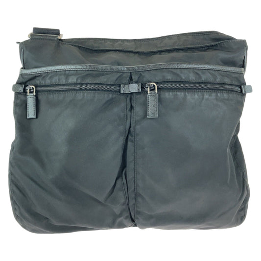 PRADA Shoulder Bag Nylon Black SilverMetal Crossbody Shoulder Bag Messenger Bag Test Triangle With logo mens Used Authentic