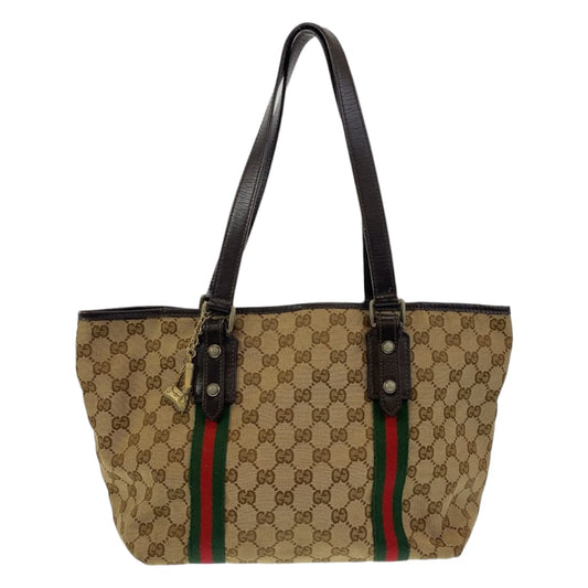 GUCCI Tote Bag 137396 GG canvas Beige multicolor Tote Bag Shoulder Bag Sherry line Women Used Authentic