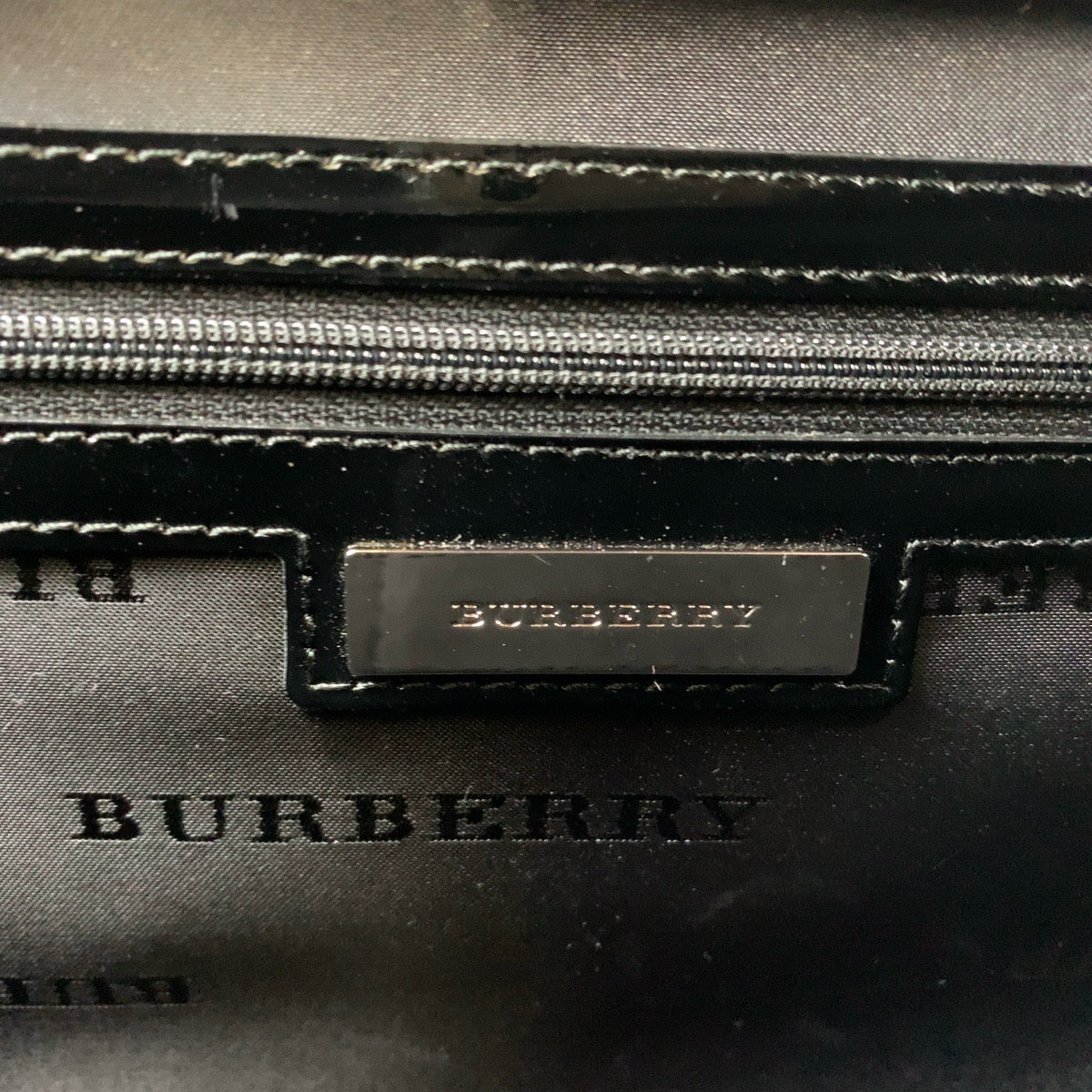 BURBERRY Tote Bag Patent leather black Tote bag Shoulder Bag Check Pattern Embossed Women Used Authentic