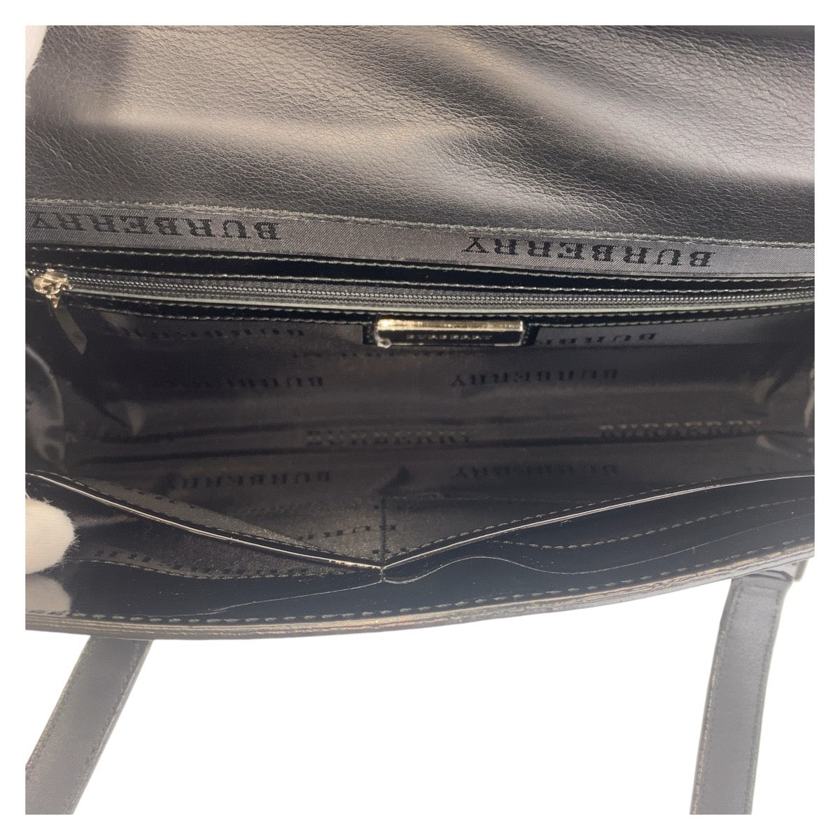 BURBERRY Shoulder Bag enamel black Shoulder Bag Check Pattern Embossed Women Used Authentic