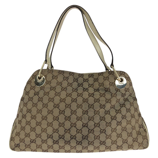GUCCI Tote Bag 121023 GG canvas, leather Brown Tote Bag Shoulder Bag Women Used Authentic