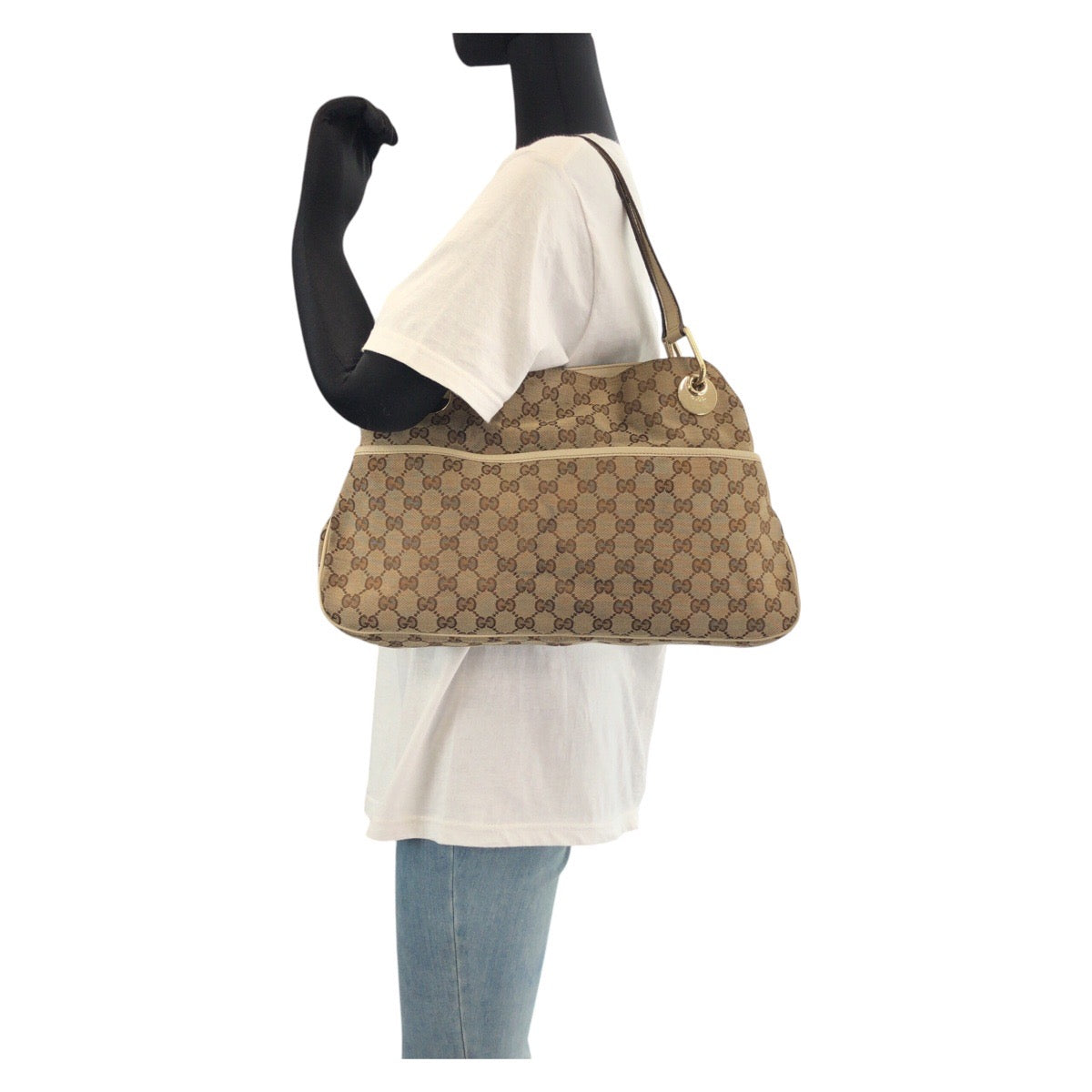 GUCCI Tote Bag 121023 GG canvas, leather Brown Tote Bag Shoulder Bag Women Used Authentic