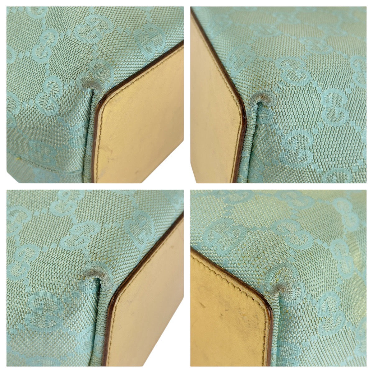 GUCCI Tote Bag 002 1099 GG canvas, leather Emerald green Tote Bag handbag Women Used Authentic