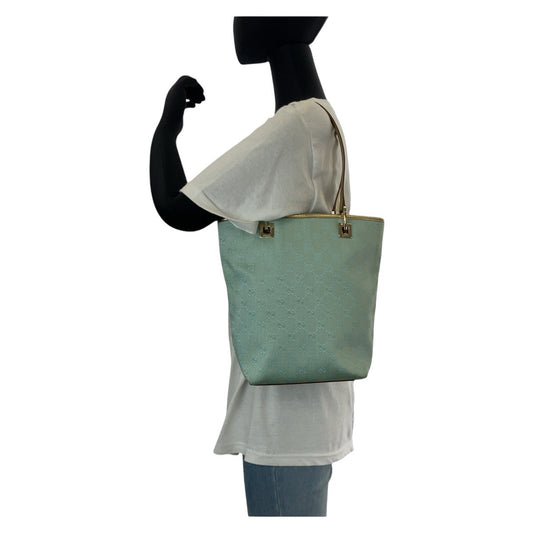 GUCCI Tote Bag 002 1099 GG canvas, leather Emerald green Tote Bag handbag Women Used Authentic