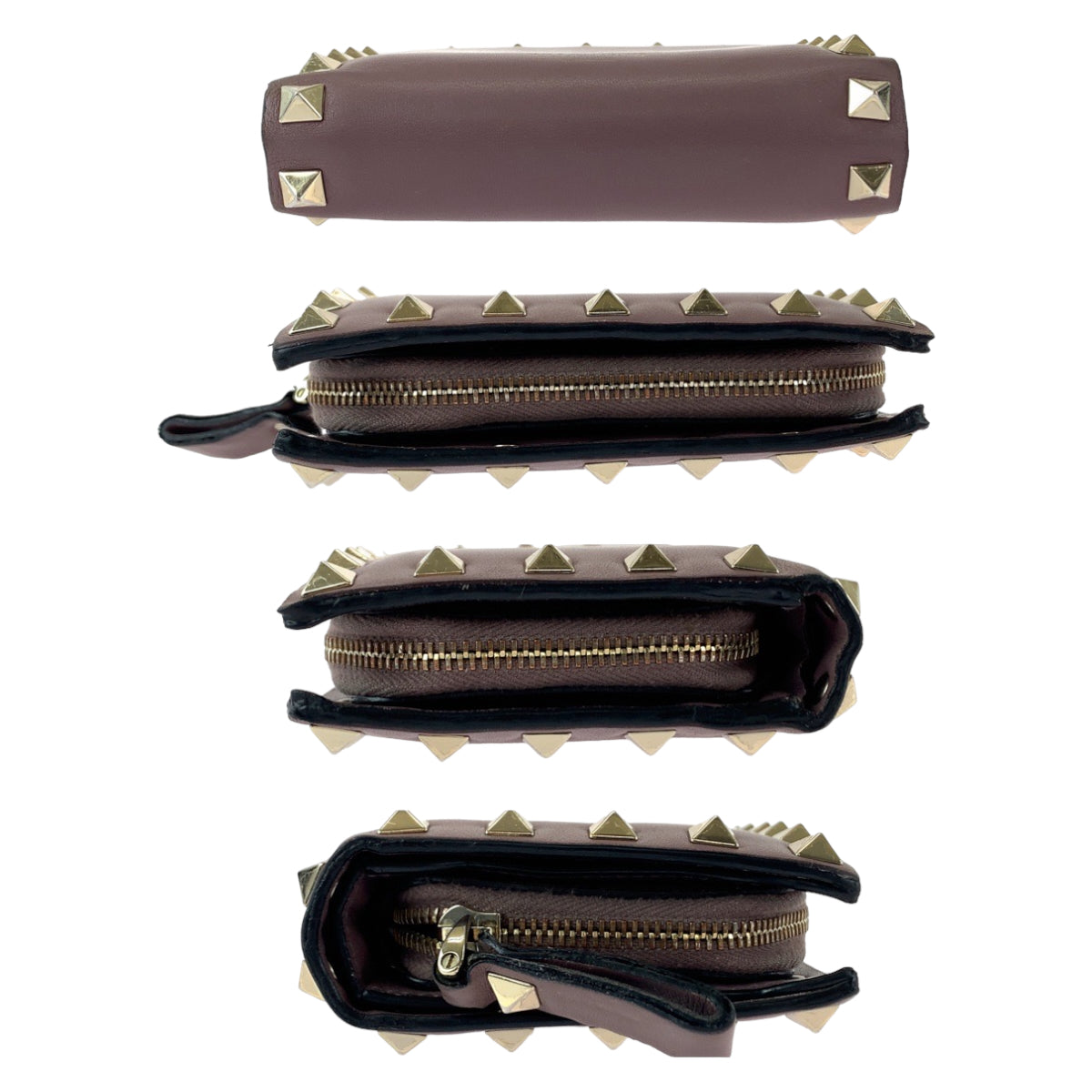 VALENTINO Bifold Wallet TW2P0620BOL416 leather purple Folding wallet Compact wallet Rock studs Women Used Authentic