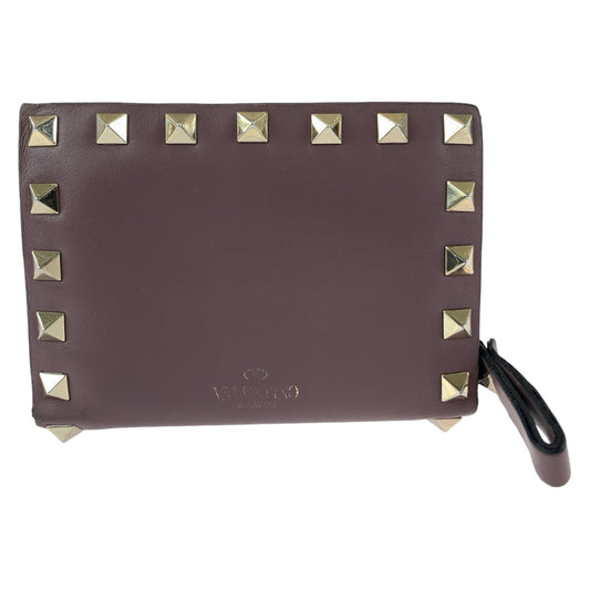 VALENTINO Bifold Wallet TW2P0620BOL416 leather purple Folding wallet Compact wallet Rock studs Women Used Authentic