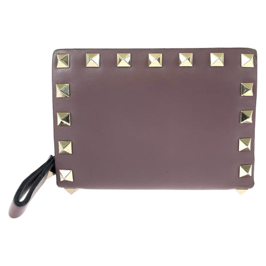VALENTINO Bifold Wallet TW2P0620BOL416 leather purple Folding wallet Compact wallet Rock studs Women Used Authentic