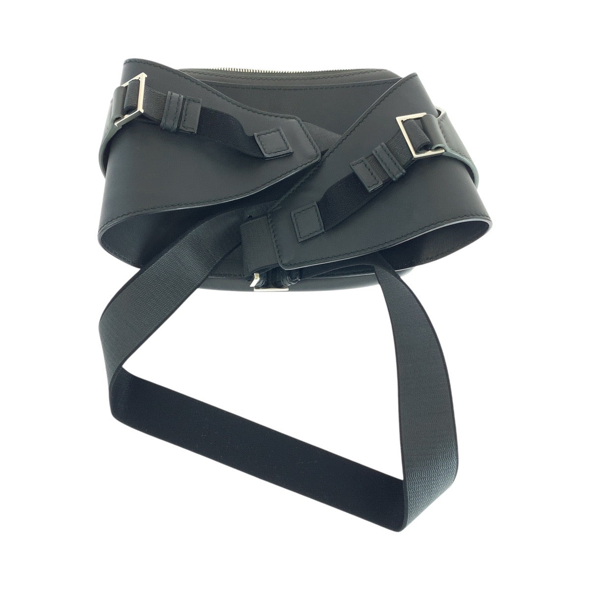 BALENCIAGA Sling bag 433625 leather Black Charcoal Gray SilverMetal Sling bag, waist bag, bum bag Punching logo mens Used Authentic