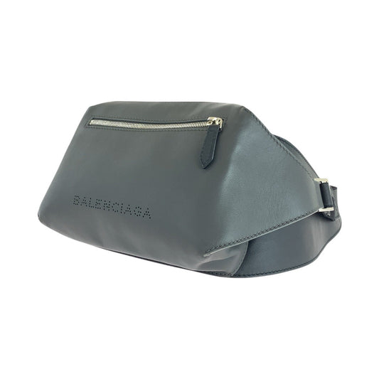 BALENCIAGA Sling bag 433625 leather Black Charcoal Gray SilverMetal Sling bag, waist bag, bum bag Punching logo mens Used Authentic