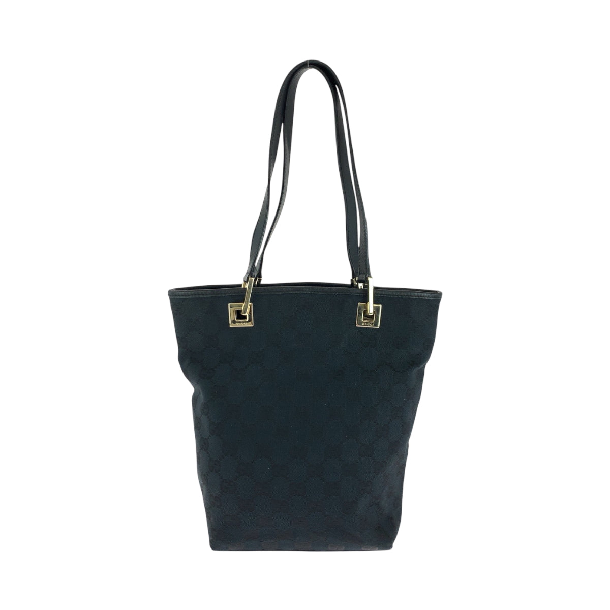 GUCCI Tote Bag 002 1099 GG canvas Black GoldMetal Tote Bag handbag Women Used Authentic
