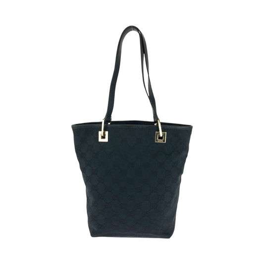 GUCCI Tote Bag 002 1099 GG canvas Black GoldMetal Tote Bag handbag Women Used Authentic