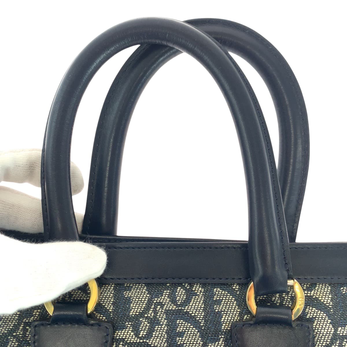 Dior Tote Bag Canvas, Leather Navy Gold Metal Tote Bag handbag Trotter Women Used Authentic