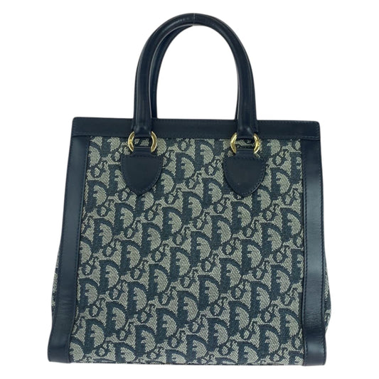 Dior Tote Bag Canvas, Leather Navy Gold Metal Tote Bag handbag Trotter Women Used Authentic