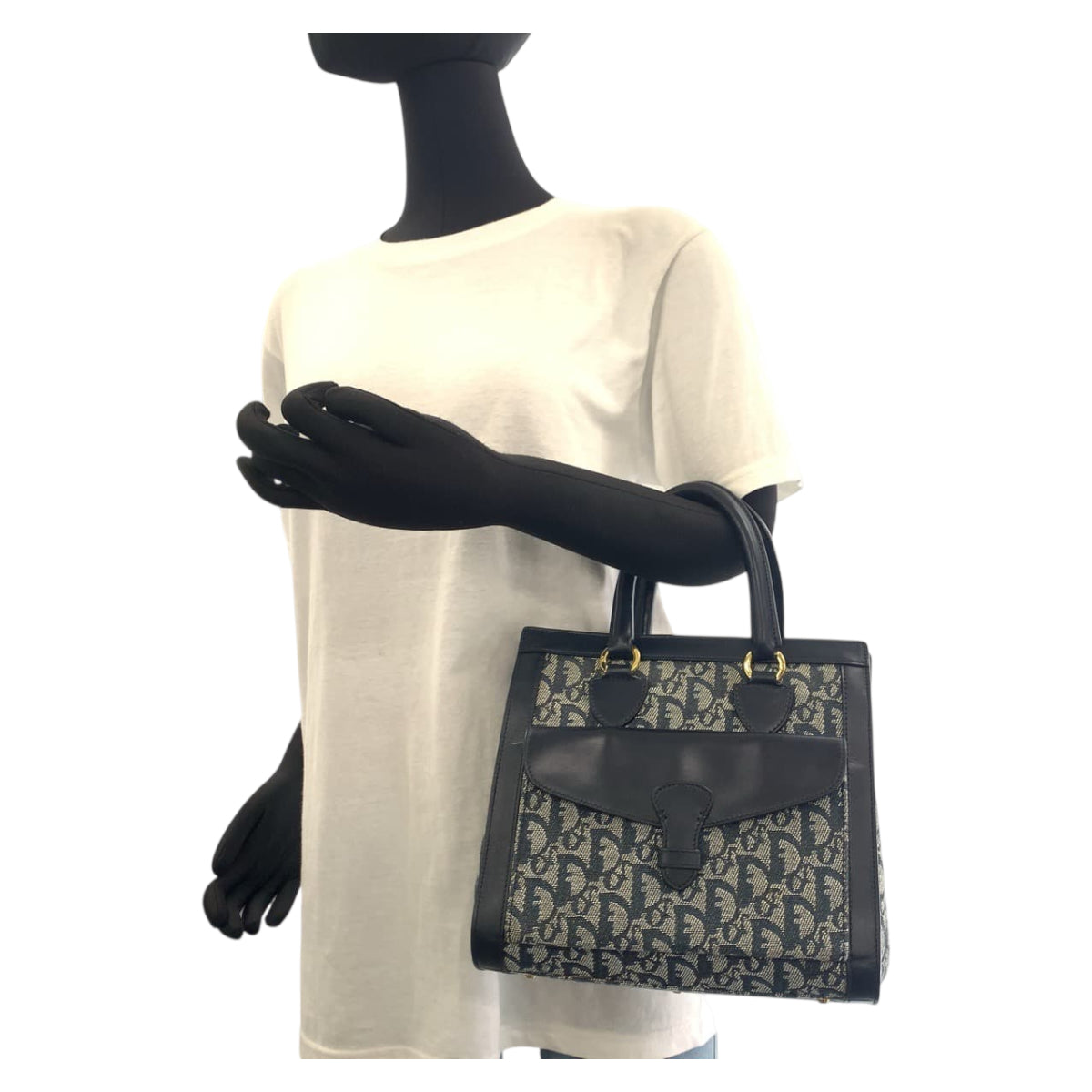 Dior Tote Bag Canvas, Leather Navy Gold Metal Tote Bag handbag Trotter Women Used Authentic