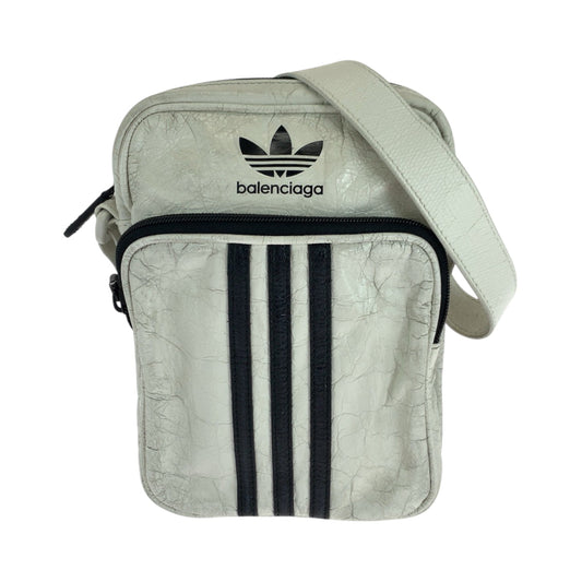 BALENCIAGA Shoulder Bag 721850 leather White Black White Metal Shoulder Bag pochette adidas collaboration Three stripes mens Used Authentic
