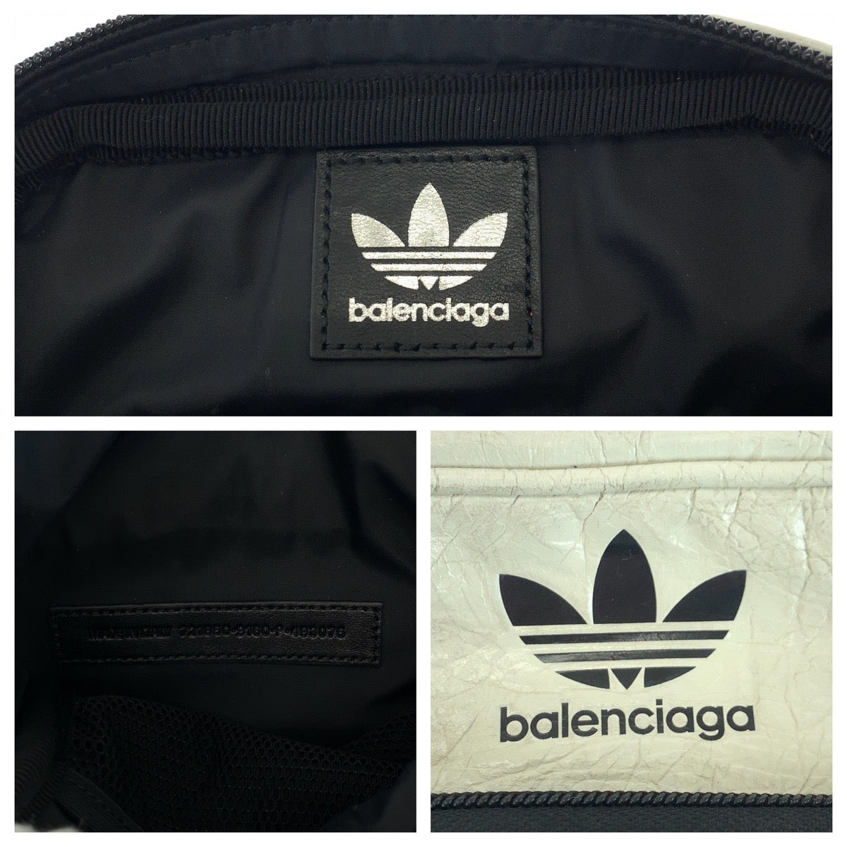 BALENCIAGA Shoulder Bag 721850 leather White Black White Metal Shoulder Bag pochette adidas collaboration Three stripes mens Used Authentic