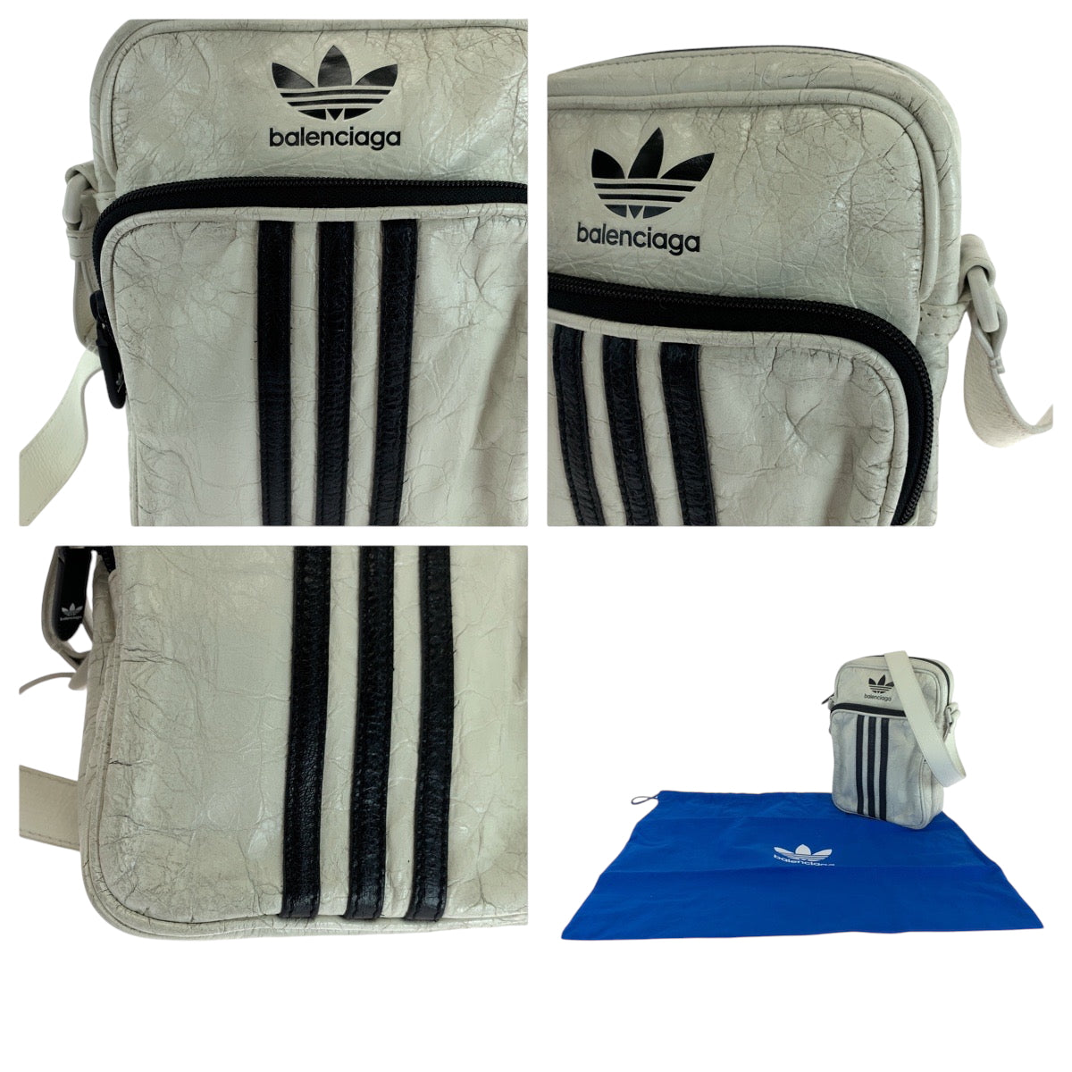 BALENCIAGA Shoulder Bag 721850 leather White Black White Metal Shoulder Bag pochette adidas collaboration Three stripes mens Used Authentic