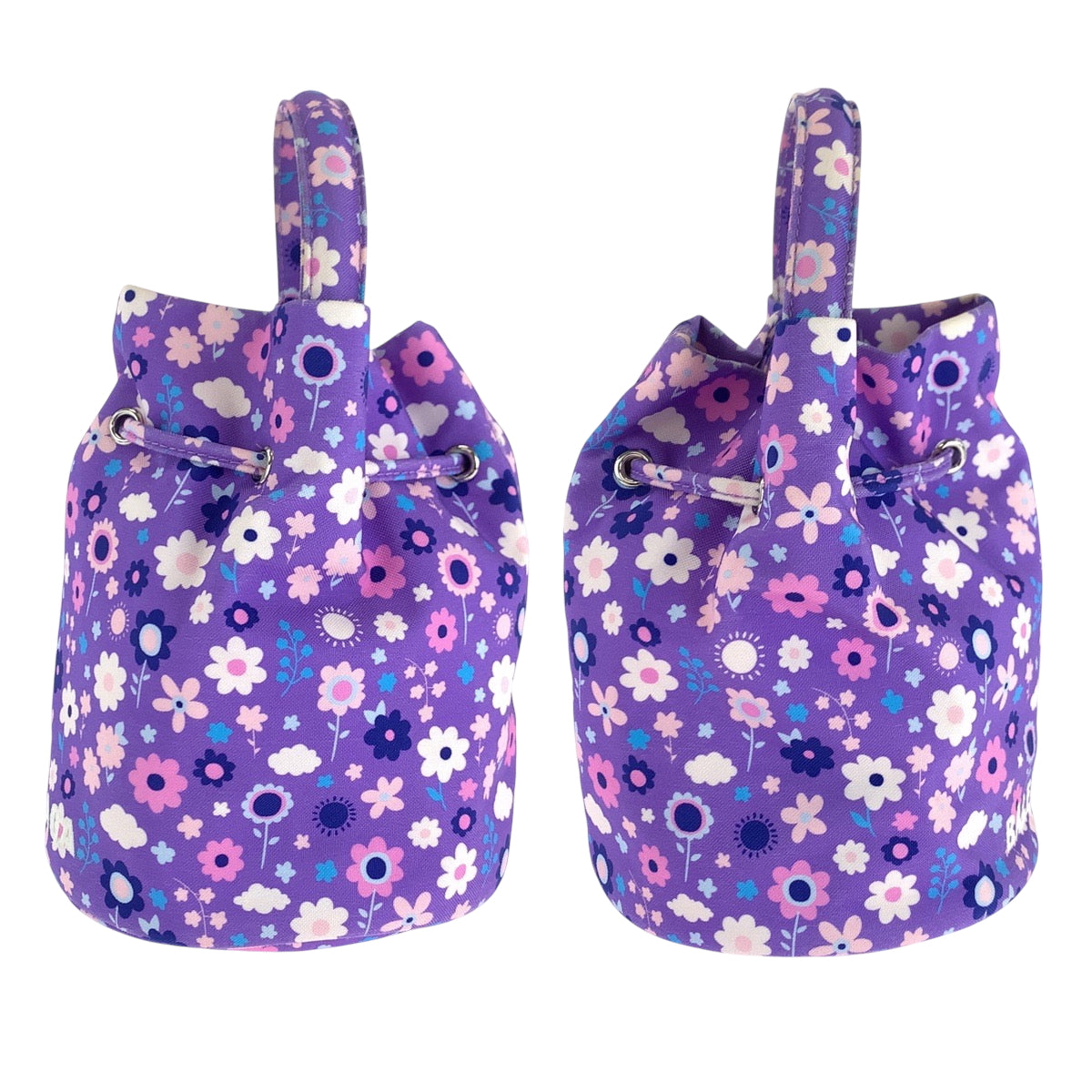 BALENCIAGA Shoulder Bag 656682 Ikat nylon canvas Purple Multicolor SilverMetal Shoulder Bag Handbag 2way Drawstring Bucket Bag Flower Pu Women Used Authentic