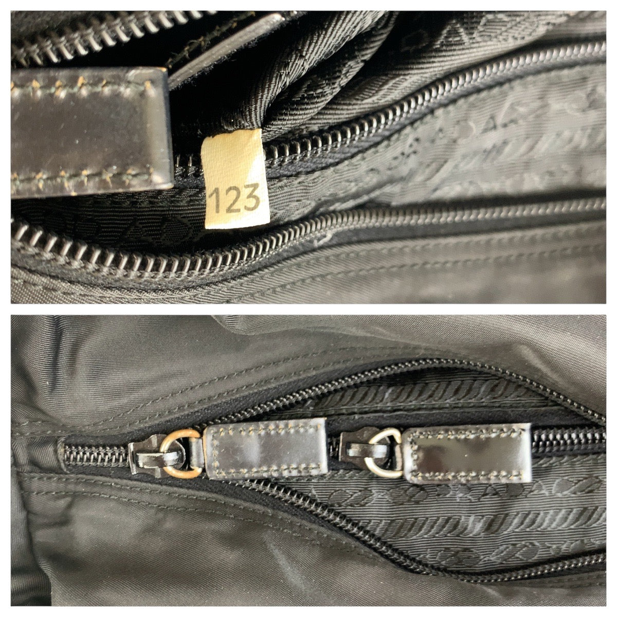 PRADA Tote Bag Nylon Black SilverMetal Tote Bag Shoulder Bag Test Triangle With logo Women Used Authentic