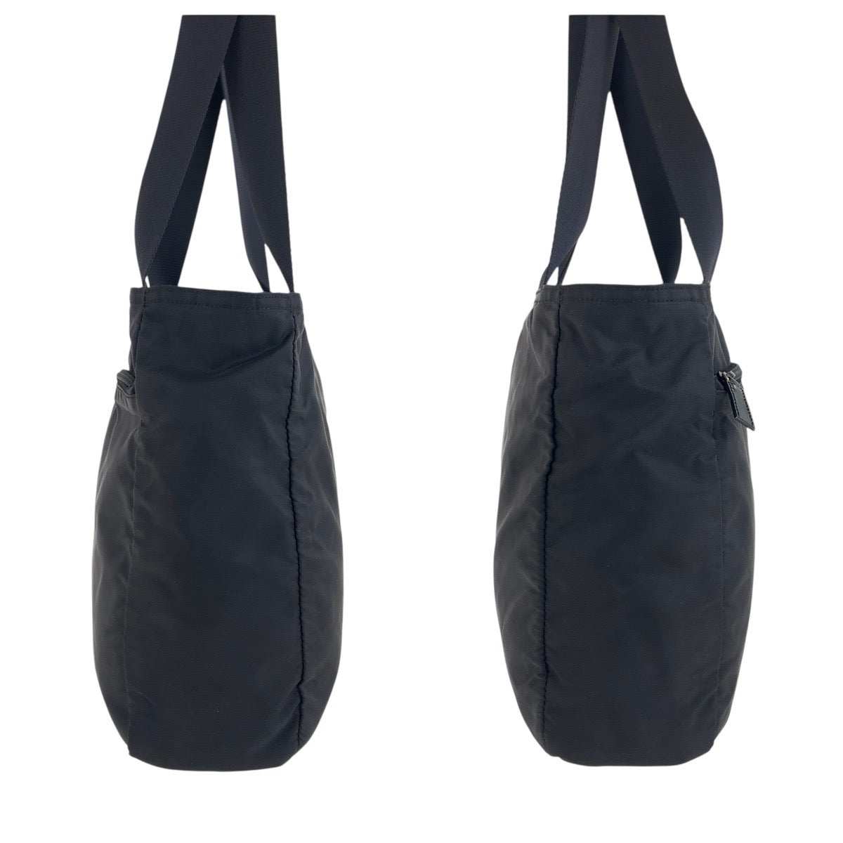 PRADA Tote Bag Nylon Black SilverMetal Tote Bag Shoulder Bag Test Triangle With logo Women Used Authentic