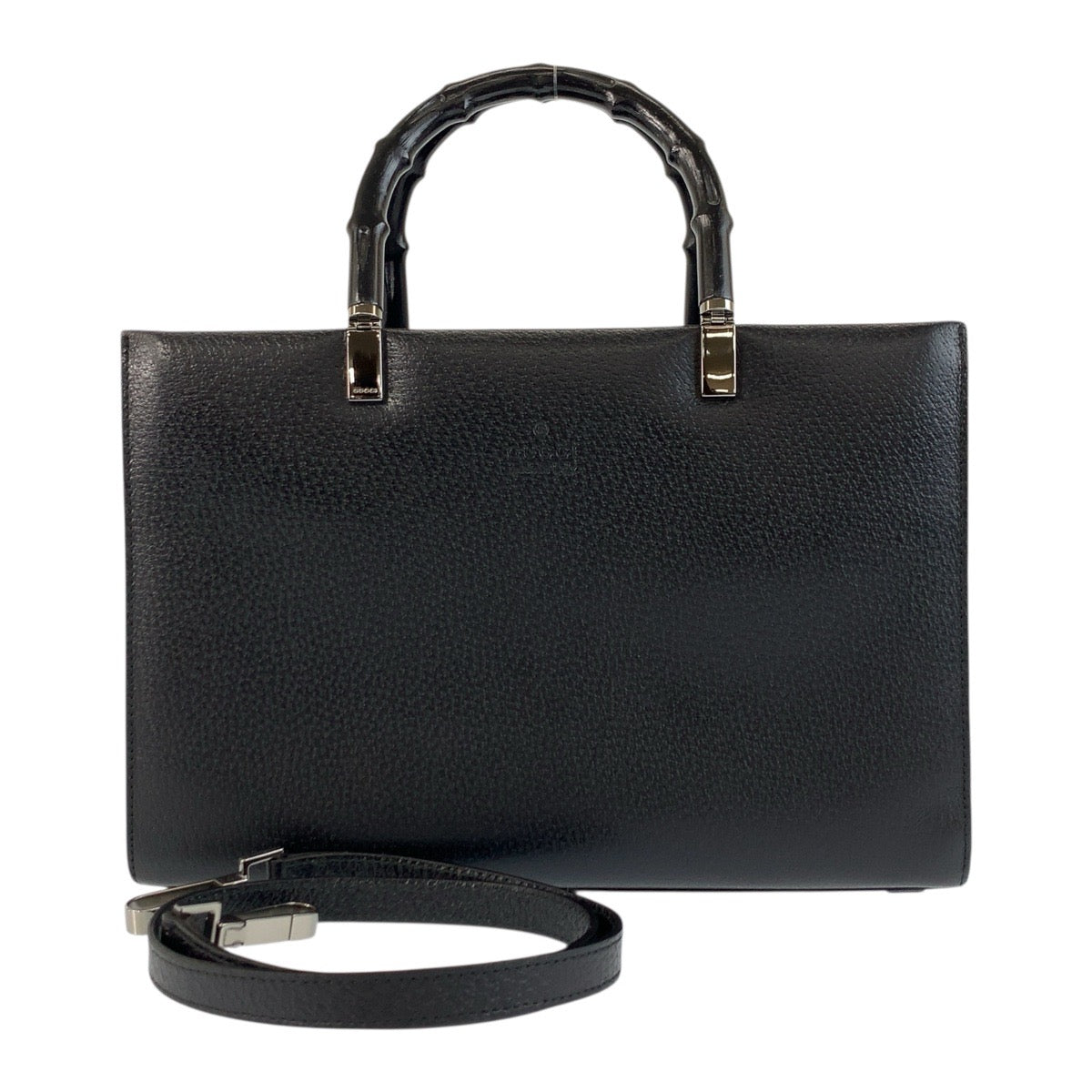 GUCCI Handbag 002 1035 leather Black Gold Metal Handbag Tote Bag Shoulder Bag 2way Bamboo Women Used Authentic