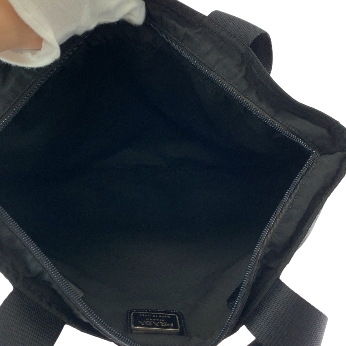 PRADA Tote Bag Nylon Black SilverMetal Tote Bag handbag Test Triangle With logo Women Used Authentic