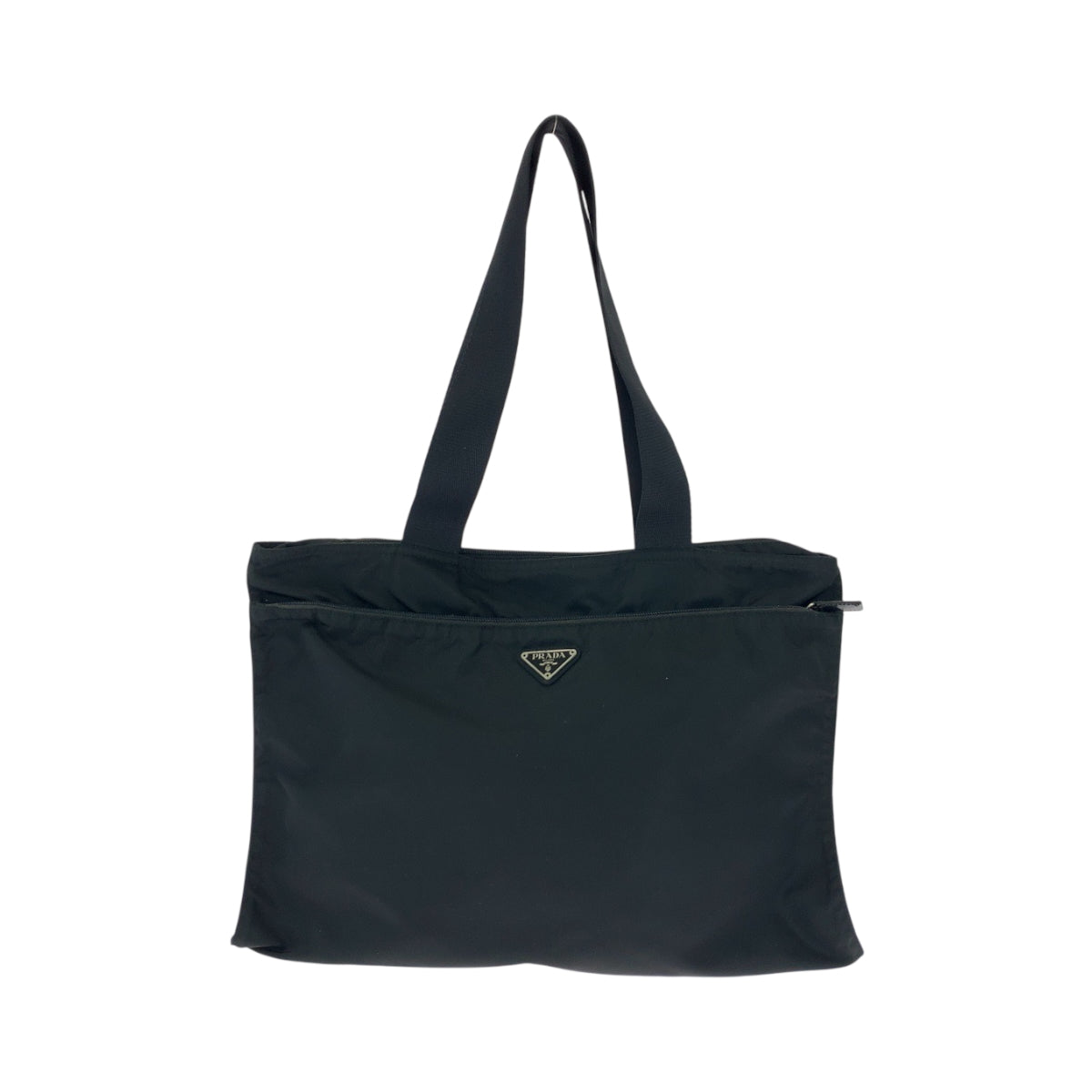 PRADA Tote Bag Nylon Black SilverMetal Tote Bag handbag Test Triangle With logo Women Used Authentic