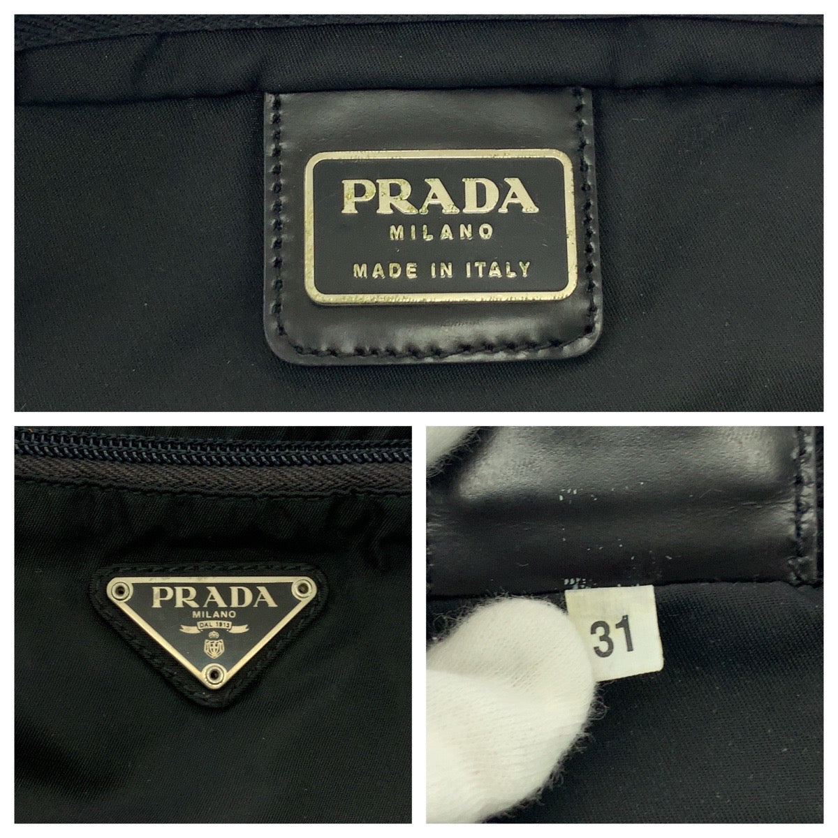 PRADA Tote Bag Nylon Black SilverMetal Tote Bag handbag Test Triangle With logo Women Used Authentic