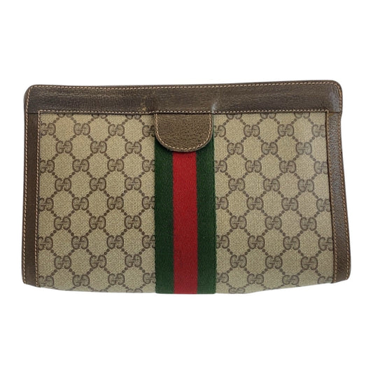 GUCCI Clutch bag 67 014 2125 GG Supreme canvas, leather Beige brown Clutch bag business bag Old Gucci Shelly Line mens Used Authentic