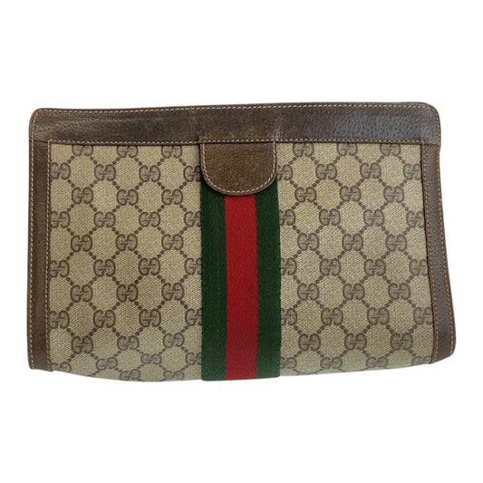 GUCCI Clutch bag 67 014 2125 GG Supreme canvas, leather Beige brown Clutch bag business bag Old Gucci Shelly Line mens Used Authentic