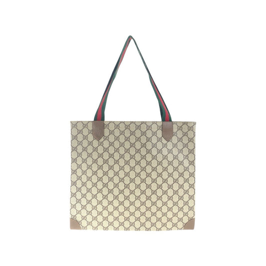 GUCCI Tote Bag 002.63.0048 GG Supreme Canvas Beige Brown Gold Metal Tote Bag Shoulder back Sherry Line Old Gucci Women Used Authentic