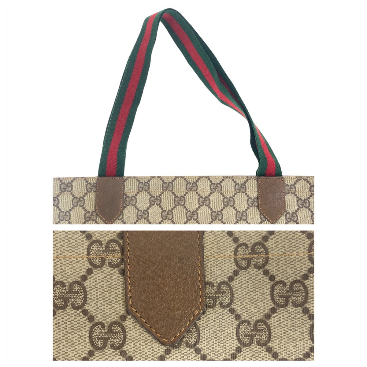 GUCCI Tote Bag 002.63.0048 GG Supreme Canvas Beige Brown Gold Metal Tote Bag Shoulder back Sherry Line Old Gucci Women Used Authentic