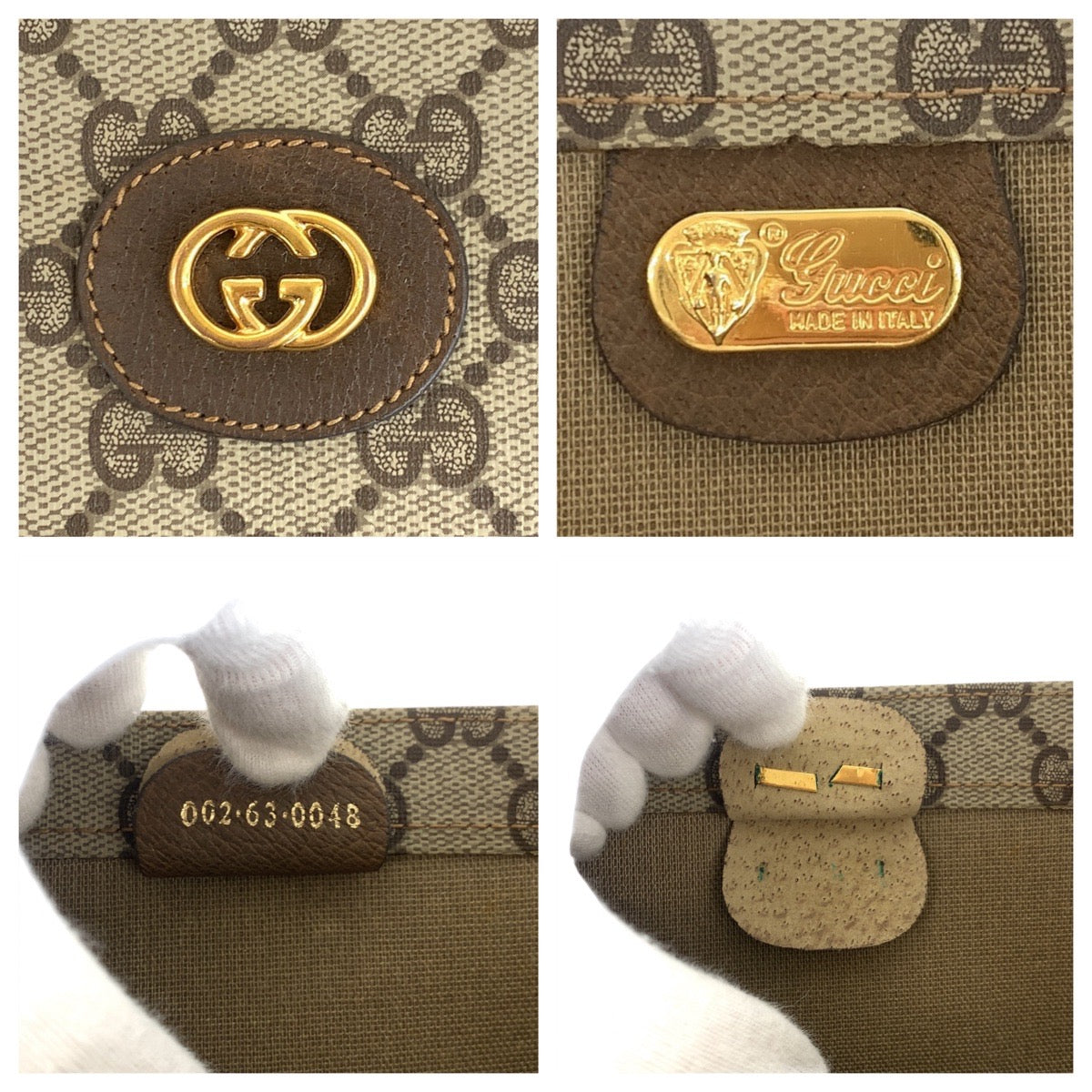 GUCCI Tote Bag 002.63.0048 GG Supreme Canvas Beige Brown Gold Metal Tote Bag Shoulder back Sherry Line Old Gucci Women Used Authentic