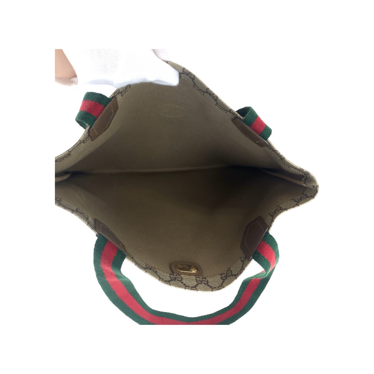 GUCCI Tote Bag 002.63.0048 GG Supreme Canvas Beige Brown Gold Metal Tote Bag Shoulder back Sherry Line Old Gucci Women Used Authentic