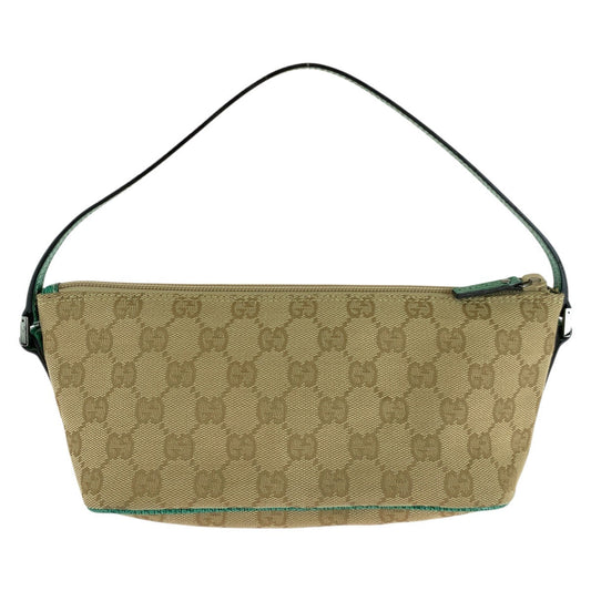 GUCCI Handbag 07198 GG canvas, leather Beige Green SilverMetal Handbag accessory pouch Women Used Authentic